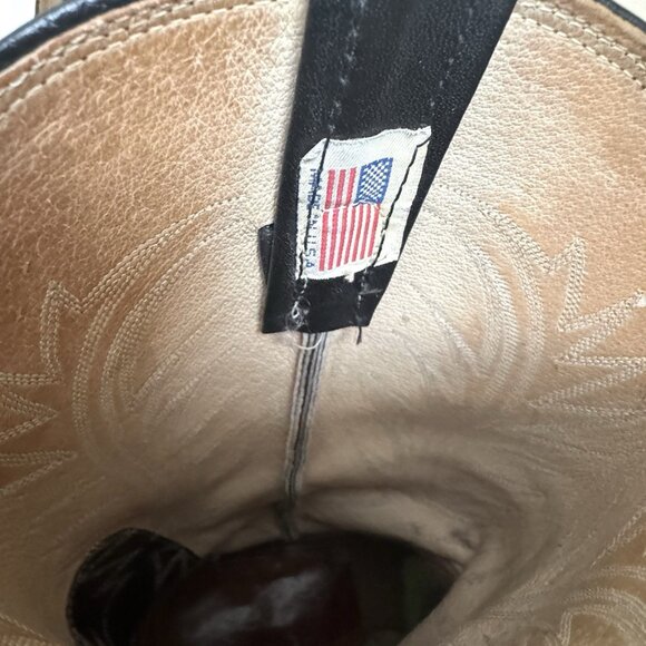 Nocona Cowboy Boots Black 10 Round Toe USA White Stitching Metal Tip Vintage - Picture 8 of 14